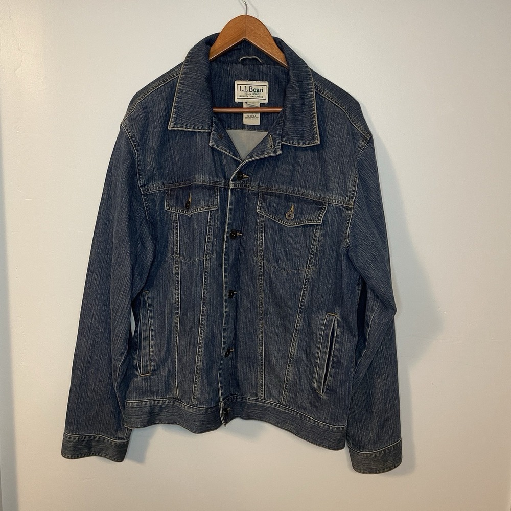 LL Bean Jacket Mens Large Blue Lined Classic Jean Denim Corduroy Trucker